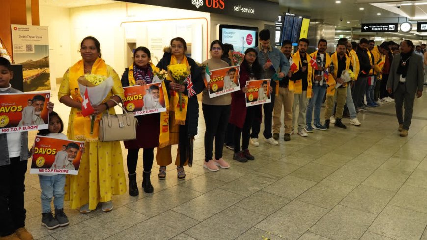 దావోస్​ పర్యటనలో చంద్రబాబు, లోకేశ్​ - ఘన స్వాగతం పలికిన ప్రవాసాంధ్రులు