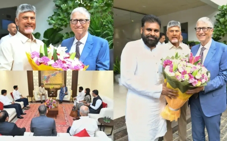 అమరావతిలో గేట్స్ ఫౌండేషన్ ఫౌండర్ చైర్మన్ బిల్‌గేట్స్ పర్యటన...స్వాగతం పలికిన సీఎం చంద్రబాబు నాయుడు,డిప్యూటీ సీఎం పవన్ కల్యాణ్